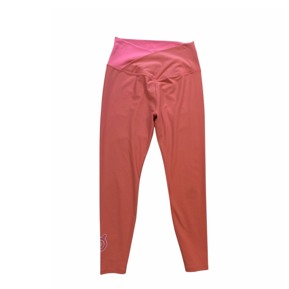 Peloton Women's Colorblock Crossover Waist Leggings Pink Coral Activewear Size L